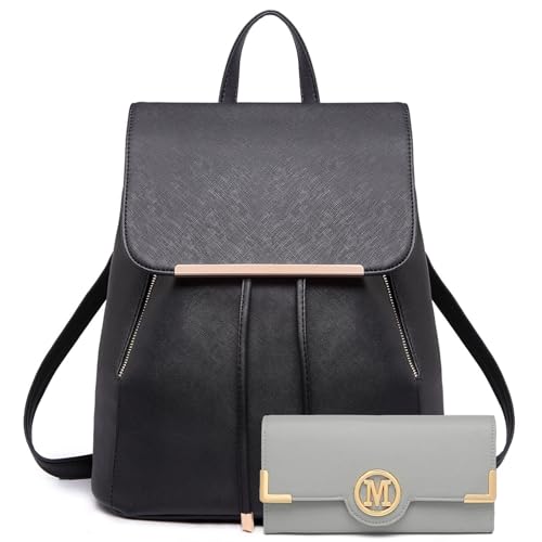 Miss Lulu Rucksack Damen Kunstleder Rucksack Damen Elegant Rolltop Rucksack Damen Tunnelzug-Design Cityrucksack Tasche Umhängetasche Schulrucksäcke mit Grau Geldbörsen Miss Lulu Rucksack Damen Kunstleder Rucksack Damen Elegant Rolltop Rucksack Damen Tunnelzug-Design Cityrucksack Tasche Umhängetasche Schulrucksäcke mit Grau Geldbörsen von Miss Lulu