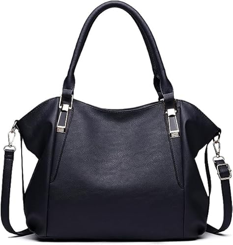 Miss Lulu Tote Tasche Umhängetasche Schultertasche Mode große Handtasche, Elegante Geschenk für Damen Büro Schule Bibliothek Einkaufen Shopper Weiche PU Leder (Navy) von Miss Lulu