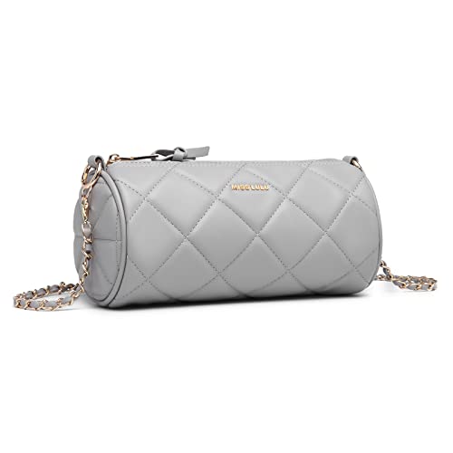 Miss Lulu Umhängetasche Damen Crossbody Bag Modern Schultertasche Kette Schultergurt Handtasche Frauen Weich Leder Abendtasche Party Clutch Neu Citytasche Grau von Miss Lulu