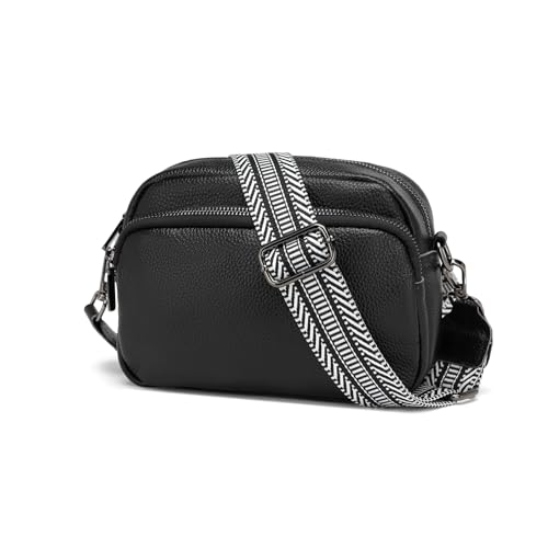 Miss Lulu Umhängetasche Damen Echtes Leder Crossbody Bag mit Breitem Verstellbarerem Schultergurt Handtasche Stylisch Bauchtasche Spritzwassergeschützt Gürteltasche mit 3 Reißverschlusstaschen Miss Lulu Umhängetasche Damen Echtes Leder Crossbody Bag mit Breitem Verstellbarerem Schultergurt Handtasche Stylisch Bauchtasche Spritzwassergeschützt Gürteltasche mit 3 Reißverschlusstaschen von Miss Lulu