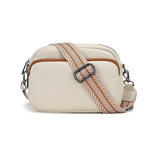 Miss Lulu Umhängetasche Damen Echtes Leder Crossbody Bag mit Breitem Verstellbarerem Schultergurt Handtasche Stylisch Bauchtasche Spritzwassergeschützt Gürteltasche mit 3 Reißverschlusstaschen Miss Lulu Umhängetasche Damen Echtes Leder Crossbody Bag mit Breitem Verstellbarerem Schultergurt Handtasche Stylisch Bauchtasche Spritzwassergeschützt Gürteltasche mit 3 Reißverschlusstaschen von Miss Lulu