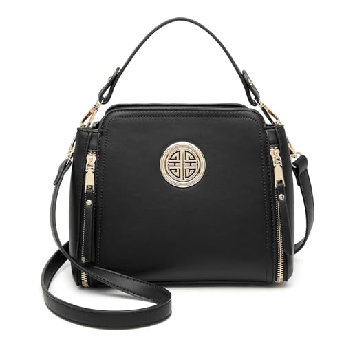 Miss Lulu Umhängetasche Damen Schultertasche Handtasche Crossbody Taschen Henkeltasche Mädchen PU Leder Top Griff Tasche(Schwarz) Miss Lulu Umhängetasche Damen Schultertasche Handtasche Crossbody Taschen Henkeltasche Mädchen PU Leder Top Griff Tasche(Schwarz) von Miss Lulu
