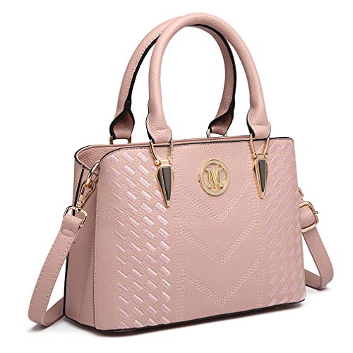 Miss Lulu Handtasche Damen,Exquisitem Handtasche Damen Mittelgroß,Lychee Muster Tasche Damen,Hochwertigem Strick Prozess Handtasche, Elegante Schultertasche Damen (Rosa) von Miss Lulu