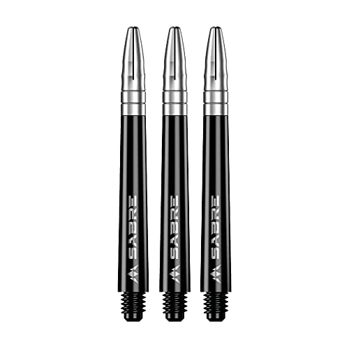 Mission Darts Sabre Shafts | langlebige schwarze Polycarbonat-Schäfte mit farbiger Aluminium-Oberseite | 3 Sets mit 3 Schäften | Silber | Medium (S1521) von Mission Darts