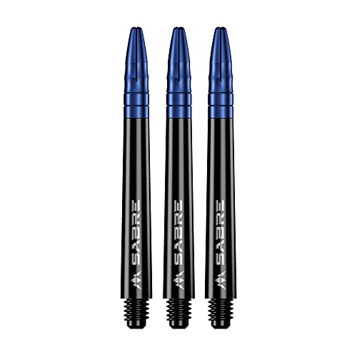 Mission Darts Säbelschäfte | Langlebige schwarze Polycarbonat-Schäfte mit farbiger Aluminium-Oberseite | 10 Sets mit 3 Schäften | Blau | Medium (S1518) von Mission Darts