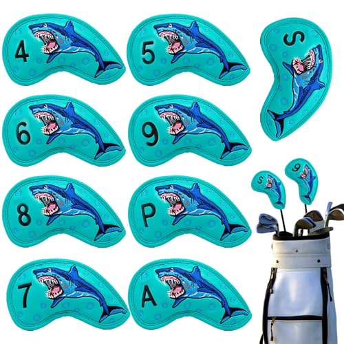 Missmisq Headcovers for Golf Clubs | Embroidered Shark Iron Head Covers Golf Club Covers Set | PU Leather Golf Iron Head Covers Protective Headcover for Golf Hand Clubs von Missmisq