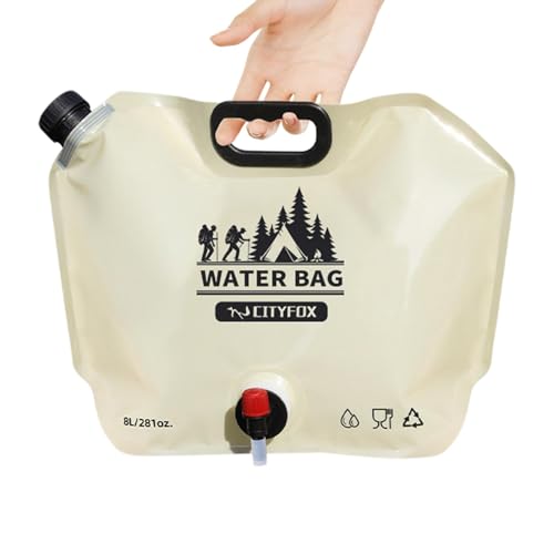 Missmisq Wasserbeutel mit Wasserhahn, zusammenklappbarer Wasserbehälterbeutel | Wasserflasche in Lebensmittelqualität mit drehbarem Wasserhahn - 8L tragbare Wasserträger Camping Wasserbehälter Tasche von Missmisq