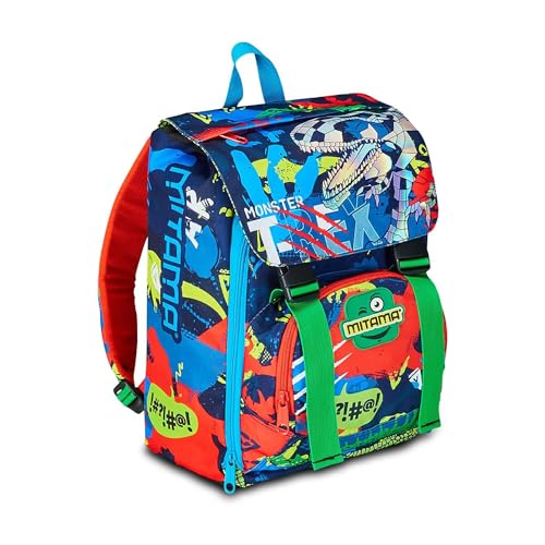 Mitama Fluo Rex erweiterbarer Rucksack mit Fronttasche, Blau und Grün, Grundschule und Freizeit, Kinder Jungen, Schwarz, Taglia unica, Rucksack Backpacks Mitama Fluo Rex erweiterbarer Rucksack mit Fronttasche, Blau und Grün, Grundschule und Freizeit, Kinder Jungen, Schwarz, Taglia unica, Rucksack Backpacks von Mitama