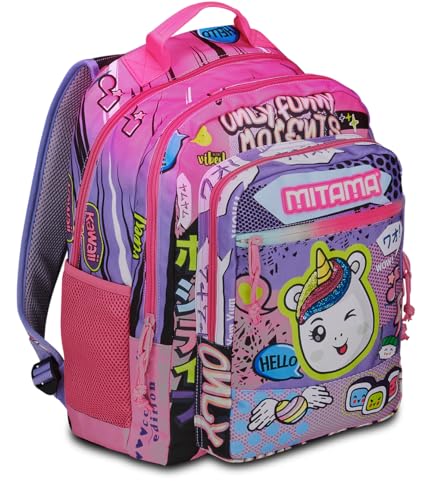 Mitama Rucksack mit Dreifachfach Only Funny Moments mit Fronttasche, Violett und Schwarz, Grundschule und Freizeit, Mädchen, violett, Taglia unica, Rucksack Backpacks Mitama Rucksack mit Dreifachfach Only Funny Moments mit Fronttasche, Violett und Schwarz, Grundschule und Freizeit, Mädchen, violett, Taglia unica, Rucksack Backpacks von Mitama