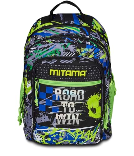 Mitama Rucksack mit Dreifachfach Road To Win mit Fronttasche, Grün und Schwarz, Grundschule und Freizeit, Kinder Jungen, Schwarz, Taglia unica, Rucksack Backpacks Mitama Rucksack mit Dreifachfach Road To Win mit Fronttasche, Grün und Schwarz, Grundschule und Freizeit, Kinder Jungen, Schwarz, Taglia unica, Rucksack Backpacks von Mitama