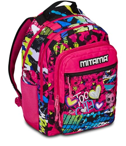 Mitama Rucksack mit Dreifachfach Too Cute mit Fronttasche, Rosa und Schwarz, Grundschule und Freizeit, Mädchen, Rosa, Taglia unica, Rucksack Backpacks Mitama Rucksack mit Dreifachfach Too Cute mit Fronttasche, Rosa und Schwarz, Grundschule und Freizeit, Mädchen, Rosa, Taglia unica, Rucksack Backpacks von Mitama