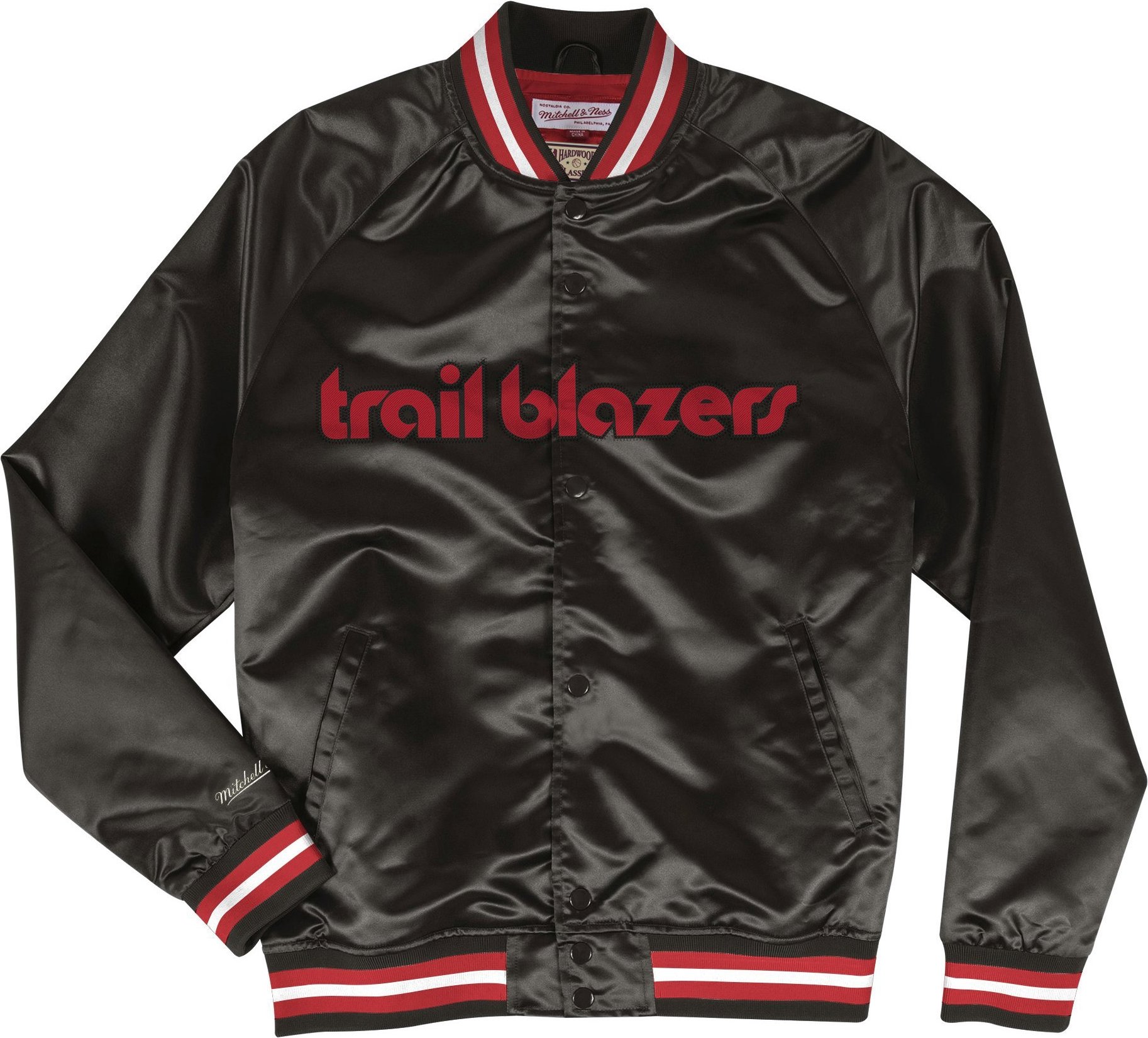 Mitchell & Ness, Herren, Jacke, M&N Lightweight Satin Jacke - Portland Trail Blazers - M (M), Schwarz, M von Mitchell & Ness