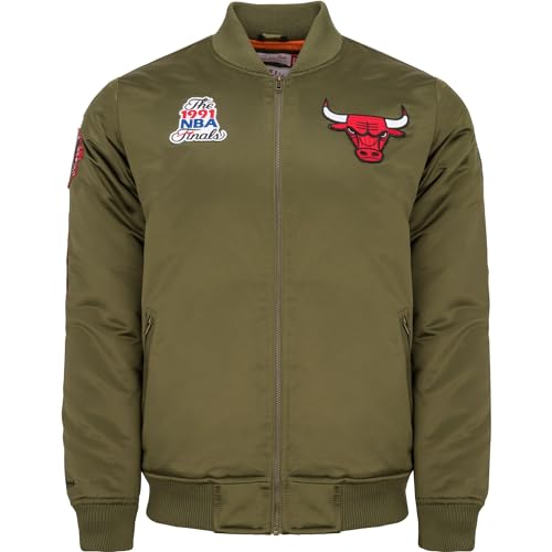 Mitchell & Ness NBA Satin Bomber Jacket Chicago Bulls olive (DE/NL/SE/PL, Alphanumerisch, L, Regular, Regular, Grün) von Mitchell & Ness