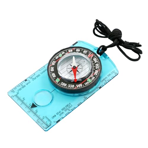 Mitoydoe Multifunktionaler Kompass, transparent, für den Orientierungslauf im Freien, mit Trageband, kompakte Größe, hohe Genauigkeit, tragbare Lupe, professionelles Camping Blau von Mitoydoe