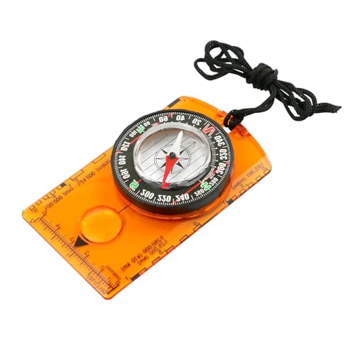 Mitoydoe Multifunktionaler Kompass, transparent, für den Orientierungslauf im Freien, mit Trageband, kompakte Größe, hohe Genauigkeit, tragbare Lupe, professionelles Camping Orange von Mitoydoe