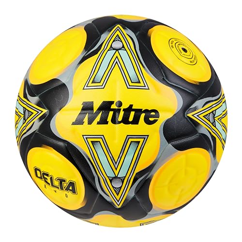 Mitre Delta Fußball | sehr langlebig | verbesserte Genauigkeit und Konsistenz, Gelb/Schwarz/Grau (Fluo-Gelb/Schwarz/Kreisgrau), 5 von Mitre