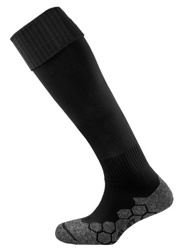 Mitre Division Socken für Erwachsene, einfarbig, ideal für Fußball, leicht, schnell trocknendes Design, gepolstert, Schwarz, Senior (41 – 47) von Mitre