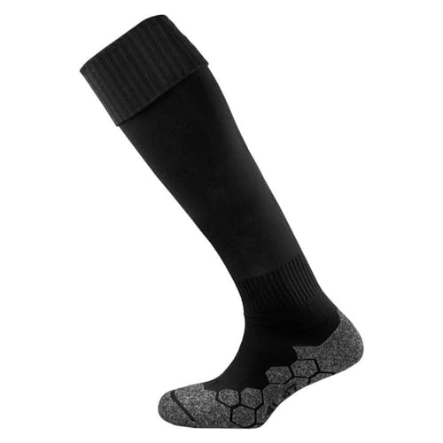 Mitre Division Socken für Erwachsene, einfarbig, ideal für Fußball, leicht, schnell trocknendes Design, gepolstert, Schwarz, Senior (41 – 47) von Mitre