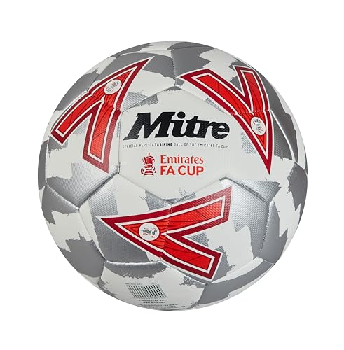 Mitre FA Cup Train Fußball für Unisex Erwachsene, Weiß/Silber/Rot, 4 Mitre FA Cup Train Fußball für Unisex Erwachsene, Weiß/Silber/Rot, 4 von Mitre