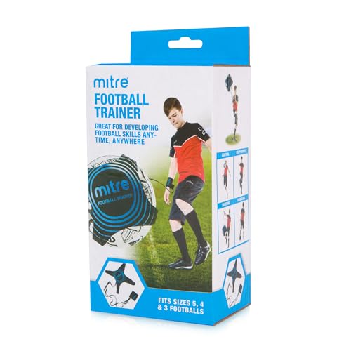 Mitre Solo Nahkontrolle und Geschicklichkeit Fußball Trainingshilfe, Verstellbares Design, Freihändige Benutzung, Schwarz, Cyan, Einheitsgröße von Mitre