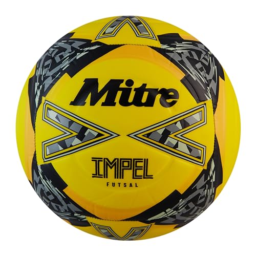 Mitre Impel Futsal 24 Fußball, Unisex, für Erwachsene, Fluo Gelb/Schwarz/Kreisgrau, 4 von Mitre