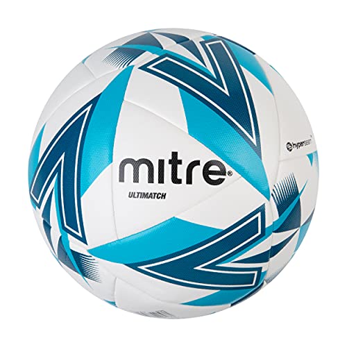 Mitre Ultimatch Fußball, verbesserte Kontrolle, zusätzliche Haltbarkeit, zusätzliche Genauigkeit, Ball, Weiß/Blau, 3 von Mitre