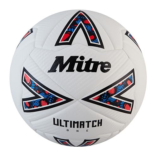 Mitre Ultimatch Fußball, verbesserte Kontrolle, zusätzliche Haltbarkeit, zusätzliche Genauigkeit, Ball, Weiß/Schwarz/Leibchenrot, 4 von Mitre