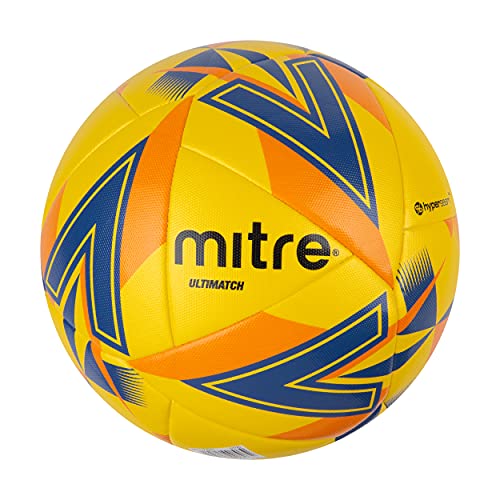 Mitre Ultimatch Fußball, verbesserte Kontrolle, zusätzliche Haltbarkeit, zusätzliche Genauigkeit, Ball, Gelb/Blau, 3 von Mitre