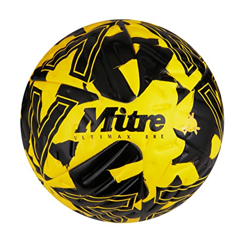 Mitre Ultimax One Fußball | mit Hyperflow-Rillen | Spielball, Gelb/Schwarz, 4 von Mitre