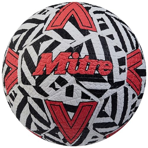 Mitre Unisex Straßenfußball, extrem langlebig, perfekt auf harten Oberflächen, Weiß/Schwarz/Latzrot, 4 von Mitre