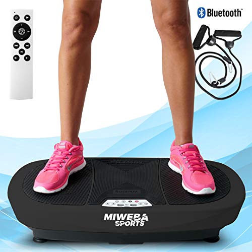 Miweba Sports Fitness 3D Vibrationsplatte MV200-3 Jahre Garantie - 400 Watt - 99 Intensitätsstufen - 3D Training - Bluetooth - Led Beleuchtung - Fernbedienung - Trainingsbänder (Schwarz) von Miweba Sports