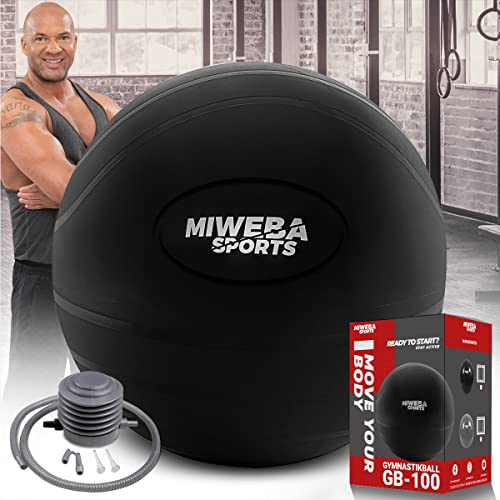 Miweba Sports Gymnastikball GB-100 | Sitzball bis 𝟰𝟬𝟬 kg belastbar - 65.0 cm - Ergonomischer Sitztrainer aus PVC - Ballhocker - Fitnessball Stuhl - Sitzalternative Büro - Trainingsball (Schwarz) von Miweba Sports