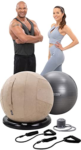 Miweba Sports Gymnastikball-Set - Traglast 500 Kg - 65 cm - Gymnastikball und Ballauflage aus PVC - Sitztrainer - Fitnessball Stuhl - Ergonomischer Sitzball - Sitzalternative Büro (Beige) von Miweba Sports