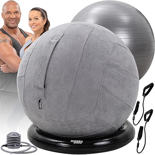 Miweba Sports Gymnastikball-Set - Traglast 500 Kg - 65 cm - Gymnastikball und Ballauflage aus PVC - Sitztrainer - Fitnessball Stuhl - Ergonomischer Sitzball - Sitzalternative Büro (Grau) von Miweba Sports