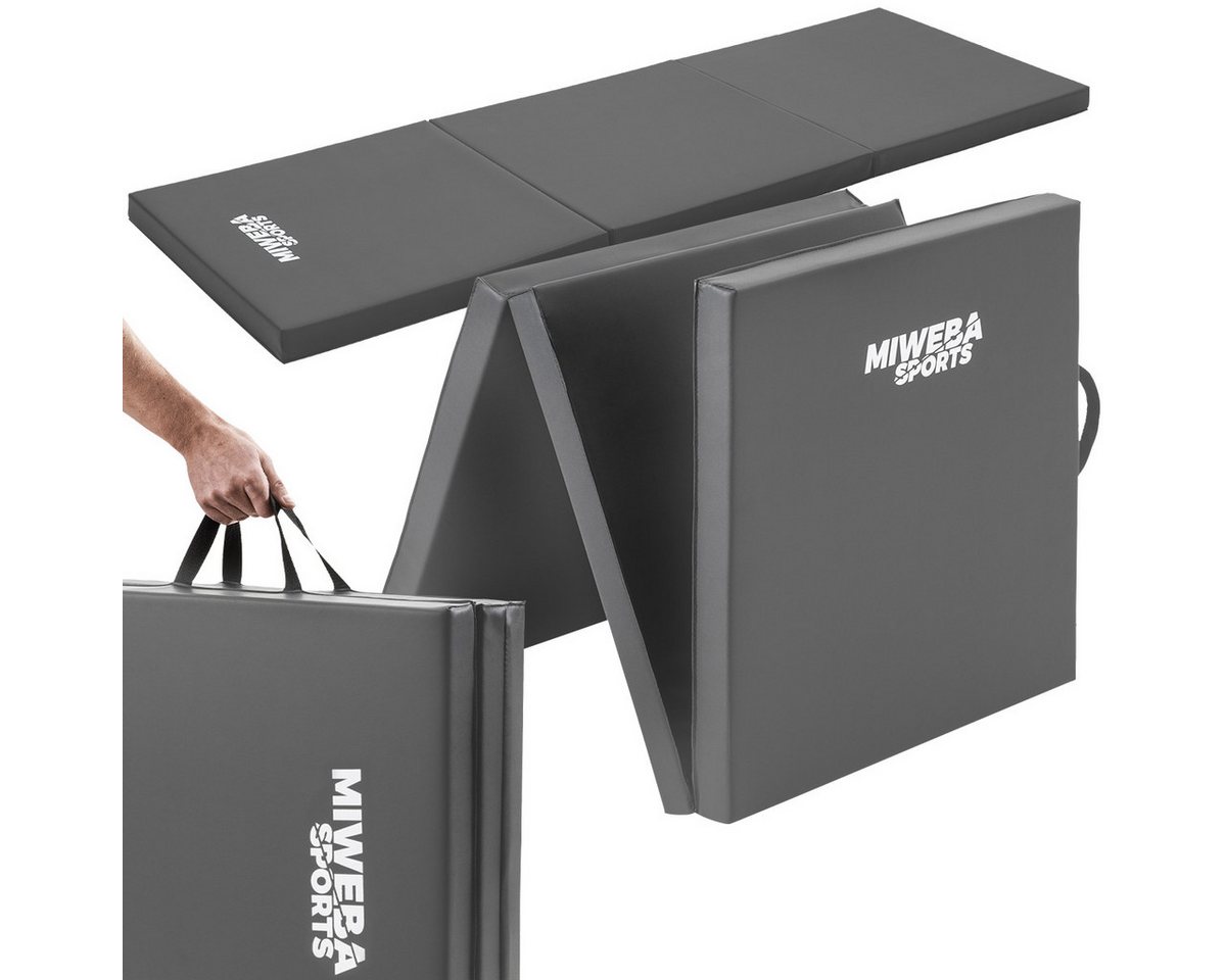 Miweba Sports Gymnastikmatte Fitnessmatte GM100 mit Tragegriffe - faltbar (wasser- und schweißabweisend, Turnmatte für zuhause, Spielmatte für Kinder, Pilates Matte, Workout, 1-St., 180x60x5cm, Kunstleder-PVC, schwarz / grau, rutschfest), Sport Training Weichbodenmatte Yogamatte - 2 Farben - quadratisch von Miweba Sports