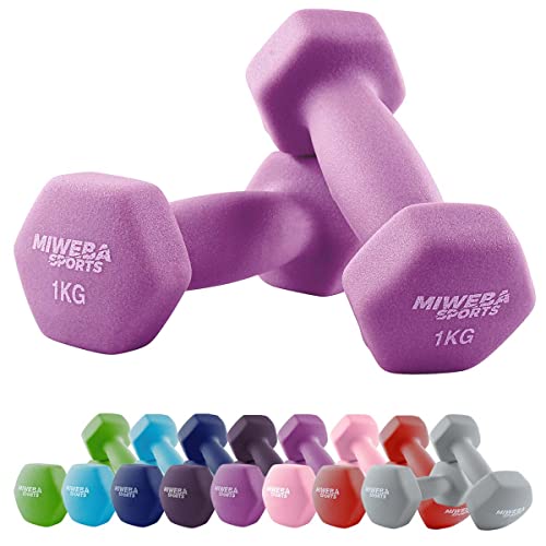 Miweba Sports Neopren Hantelset NKH100 | 𝐏𝐫𝐨𝐟𝐢 Hantel - Hexagon Hanteln Set - Kurzhanteln - Kurzhantel Set - Gymnastikhanteln - Hantel Set - Dumbbell - 0,5-10 Kg (2X 1.0 kg, Pink) von Miweba Sports