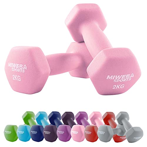 Miweba Sports Neopren Hantelset NKH100 | 𝐏𝐫𝐨𝐟𝐢 Hantel - Hexagon Hanteln Set - Kurzhanteln - Kurzhantel Set - Gymnastikhanteln - Hantel Set - Dumbbell - 0,5-10 Kg (2X 2.0 kg, Rosa) von Miweba Sports