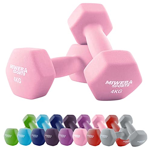 Miweba Sports Neopren Hantelset NKH100 | 𝐏𝐫𝐨𝐟𝐢 Hantel - Hexagon Hanteln Set - Kurzhanteln - Kurzhantel Set - Gymnastikhanteln - Hantel Set - Dumbbell - 0,5-10 Kg (2X 4.0 kg, Rosa) von Miweba Sports