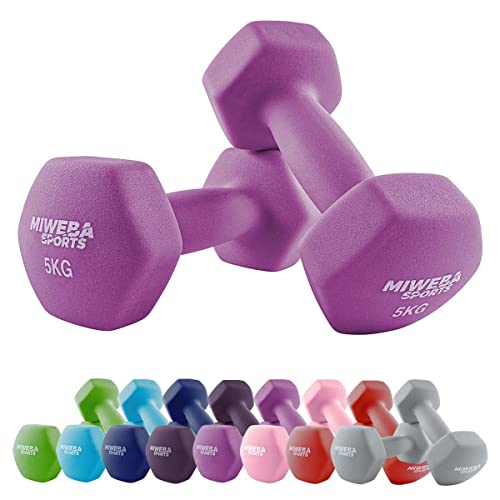 Miweba Sports Neopren Hantelset NKH100 | 𝐏𝐫𝐨𝐟𝐢 Hantel - Hexagon Hanteln Set - Kurzhanteln - Kurzhantel Set - Gymnastikhanteln - Hantel Set - Dumbbell - 0,5-10 Kg (2X 5.0 kg, Pink) von Miweba Sports