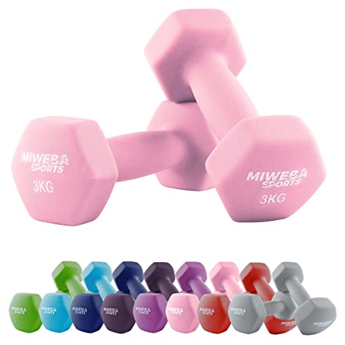 Miweba Sports Neopren Hantelset NKH100 | 𝐏𝐫𝐨𝐟𝐢 Hantel - Hexagon Hanteln Set - Kurzhanteln - Kurzhantel Set - Gymnastikhanteln - Hantel Set - Dumbbell - 0,5-10 Kg (2X 3.0 kg, Rosa) von Miweba Sports