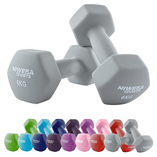 Miweba Sports Neopren Hantelset NKH100 | 𝐏𝐫𝐨𝐟𝐢 Hantel - Hexagon Hanteln Set - Kurzhanteln - Kurzhantel Set - Gymnastikhanteln - Hantel Set - Dumbbell - 0,5-10 Kg (2X 6.0 kg, Grau) von Miweba Sports