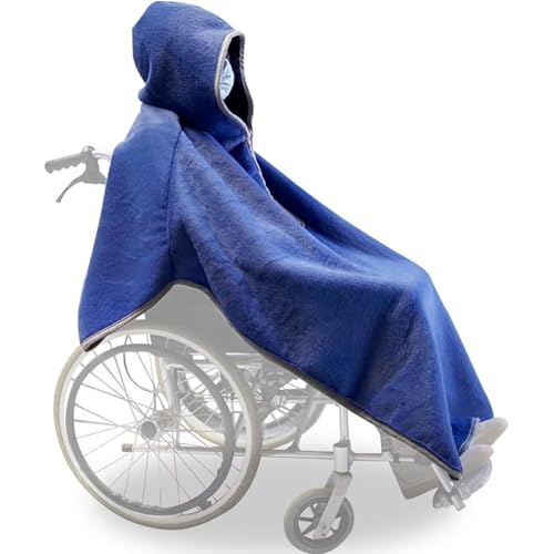 Mixtric Dicke, Warme Winterdecke Für Rollstühle, Rollstuhl-Kapuzen Poncho Mit Reißverschluss, Für Ältere, Behinderte Menschen, Warmer Ganzkörperüberzug,Blau von Mixtric