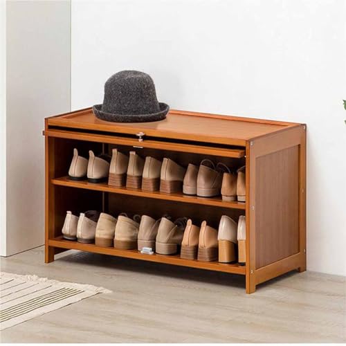 Mixtric Hoher Schuhschrank Aus Bambus Mit Türen, Freistehendes Schuhregal, Schmales Lagerregal, Für Eingangsbereich, Flur, Wohnzimmer,3 Floor,70cm von Mixtric