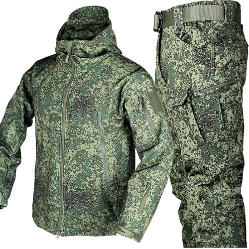 Mixtric Jagdbekleidung Für Herren, Softshelljacke Für Herren, Trainingssets Armeejacken, wasserdichte Militär-Kampfanzug-Sets, Wasserdicht, Reißverschluss, Kapuzenpullover,Camouflage d,XXL von Mixtric