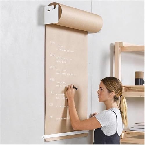 Mixtric Kraftpapier Rollenhalter Und -Spender Für Restaurants, Stahlrahmen, Mit 50 M Langer Brauner Papierrolle, Für Wanddekoration/Menünotizen,Weiß,67cm von Mixtric