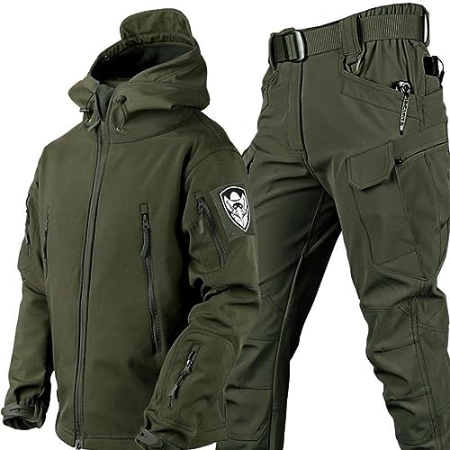 Mixtric Militärische Softshell-Anzüge, wasserdichte Tarnuniform, Taktische Jacke Und Hose Für Herren, wasserdichte Armee-Kampfanzug-Sets, Zum Wandern, Klettern, Camping,Grün,L von Mixtric