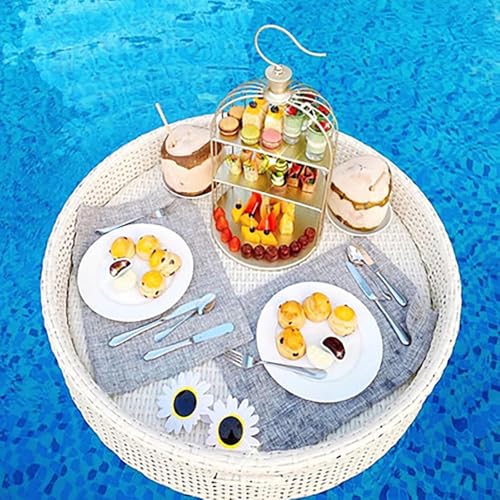 Mixtric Schwimmendes Tablett, Pool Tablett, Pool-Schwimmhilfen Für Erwachsene, Zum Servieren Von Getränken Im Pool, Schwimmender Brunch, Essen Auf Dem Wasser,White Circle,60 * 60cm von Mixtric