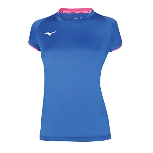 Mizuno Core Short Sleeve Tee W T-Shirt für Damen S Königsblau/Leuchtrosa von Mizuno