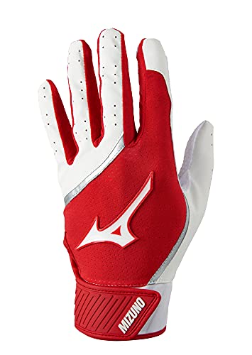 Mizuno MVP Baseball-Schlaghandschuh für Erwachsene, Weiß-Rot, Größe XL von Mizuno