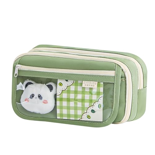 Mkiujhn Niedliches Panda-Federmäppchen, Panda-Federmäppchen mit Fächern, Panda-Schreibwarenetui, tragbare Bleistift-Organizer-Box mit Reißverschluss, Kapazität Panda-Bleistifttasche (grün) von Mkiujhn